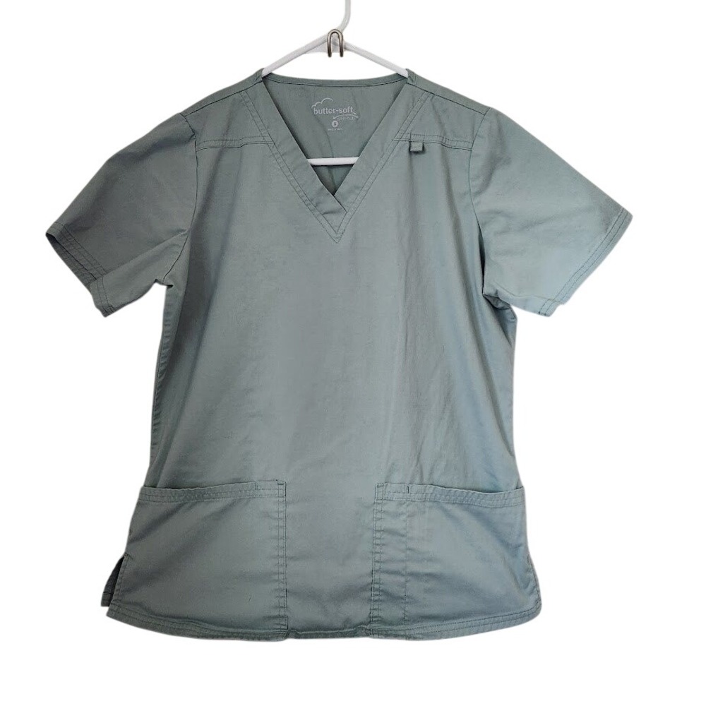 Butter-Soft‎ Stretch Women Sage Green V-Neck Scrub Top BSS362 Small 220
